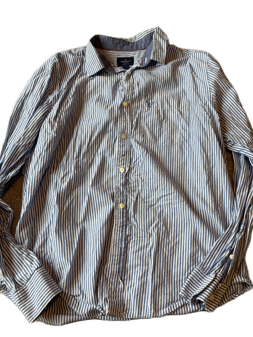 American Eagle Outfitters Blue White Striped Men's Button-Down Shirt Large